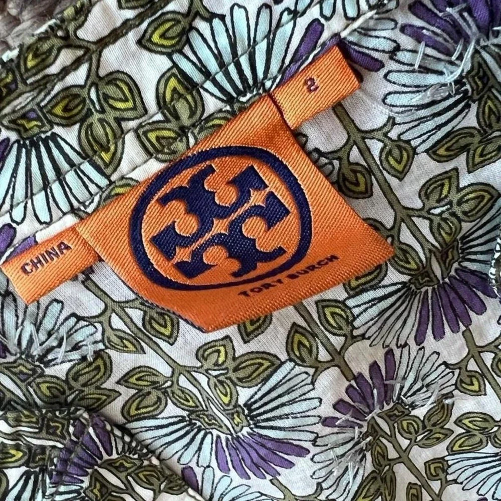 Tory Burch Cotton Purple Green & Silver‎ Tunic With Silver Sequins Size 2